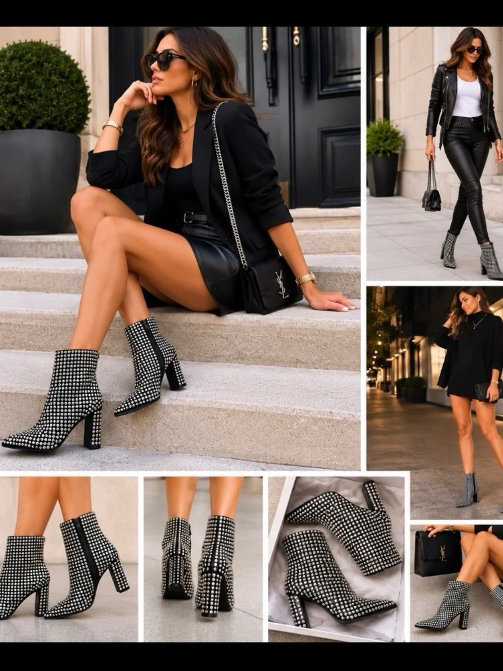 INC Silver Studded Black Ankle Boots Block Heel Sz 9.6 NWOT